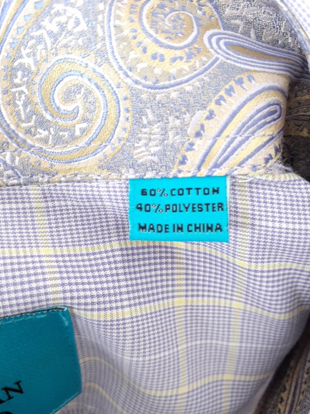 Christian Aujard Mens Button Up Dress Shirt 2XLT Purple Yellow Check 786A - Picture 5 of 5